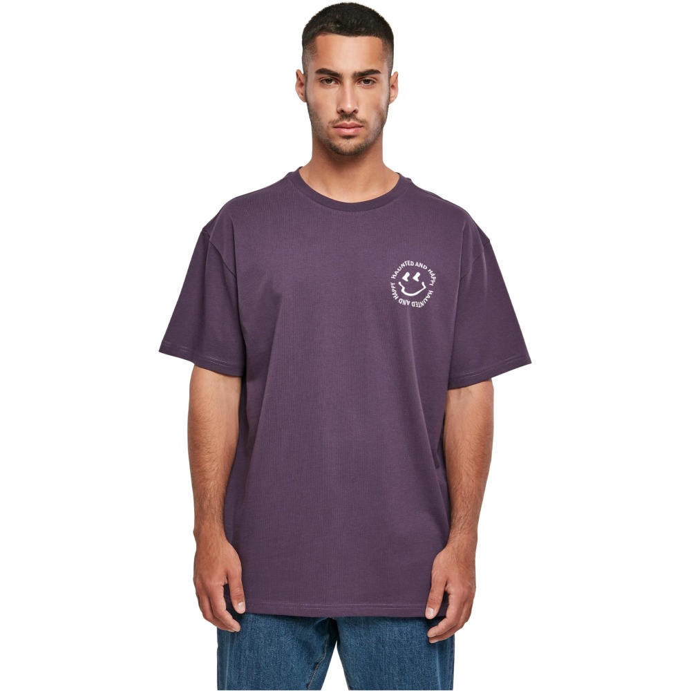 Merchcode - Halloween Haunted and Happy Mens Tshirt - Purple